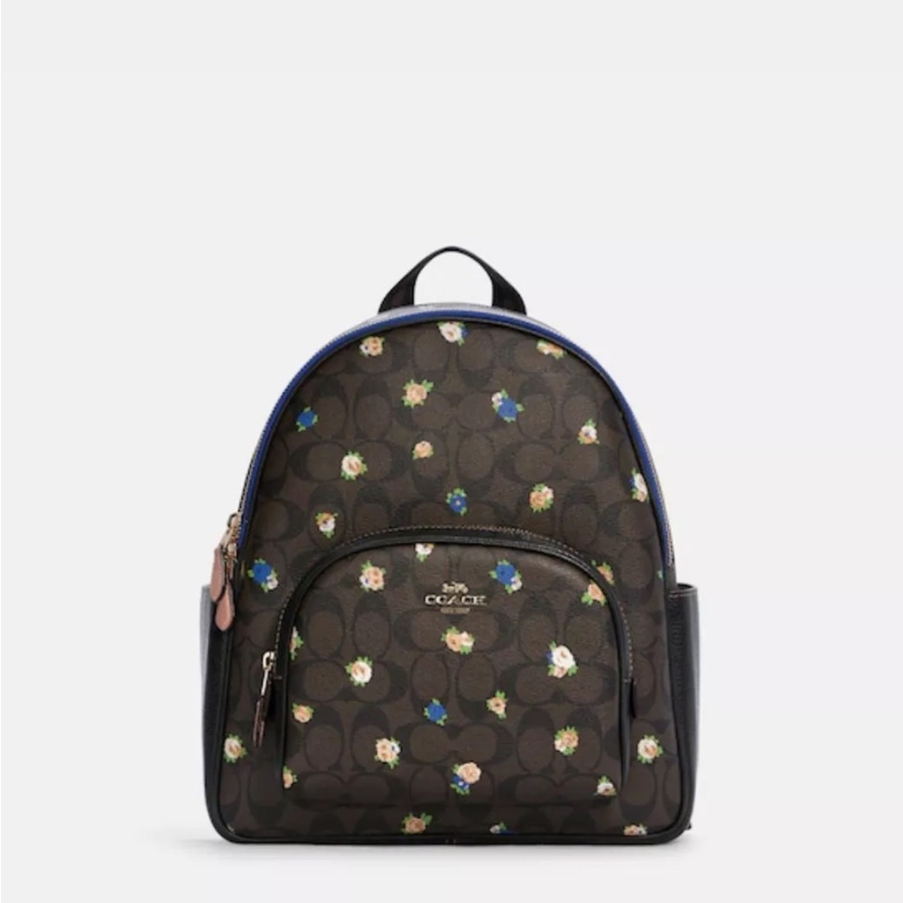 Coach Court Backpack In Signature Canvas With Vintage Mini Rose Print